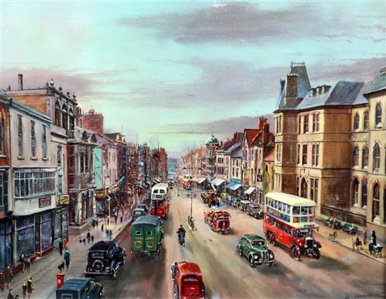 Peter Bradshaw (1931-) Abington Street, Northampton, 16 x 20in.